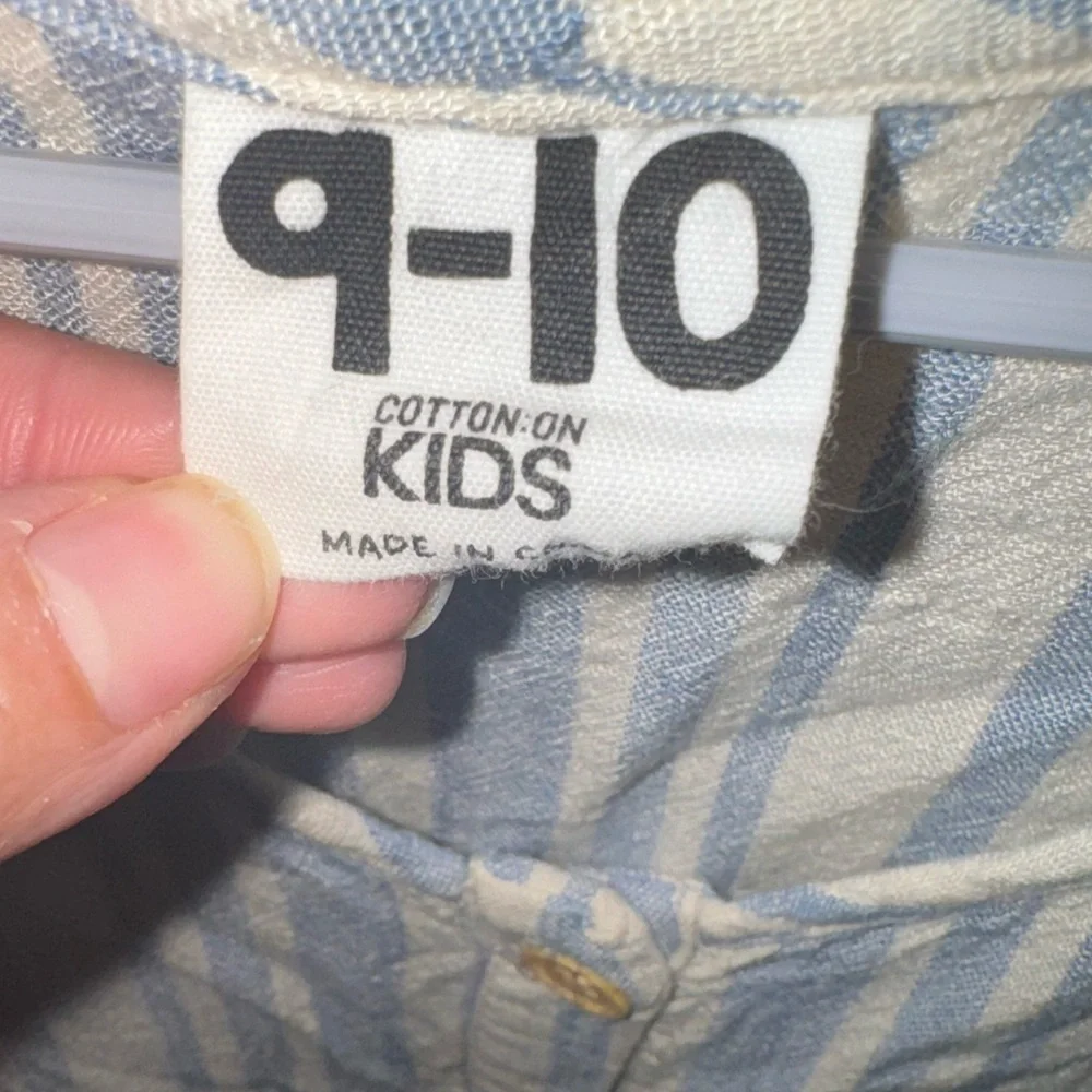 Cotton On Girls Blue White Striped Button Front Dress Size 9-10